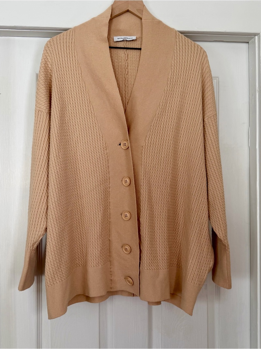 WeWoreWhat Tan Button Front Textured Oversized Sweater Cardigan One Size